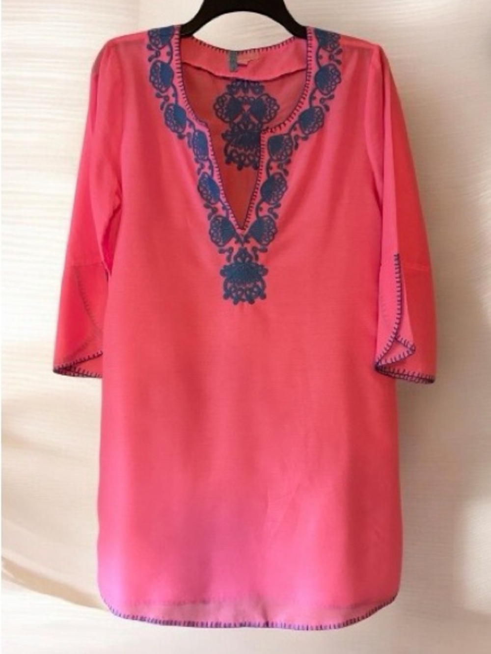 Lilly Pulitzer Candy Pink Embroidered V-Neck Swim Cover- Up Resort Coastal Beach